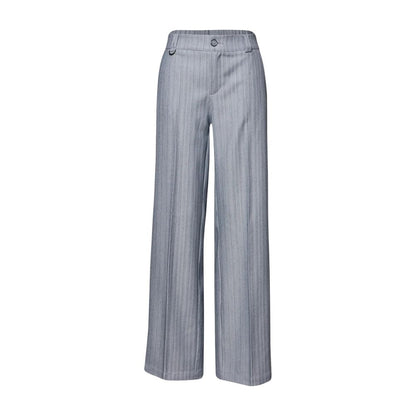 Street One Blue Polyester Casual Pants - Straight Leg Herringbone