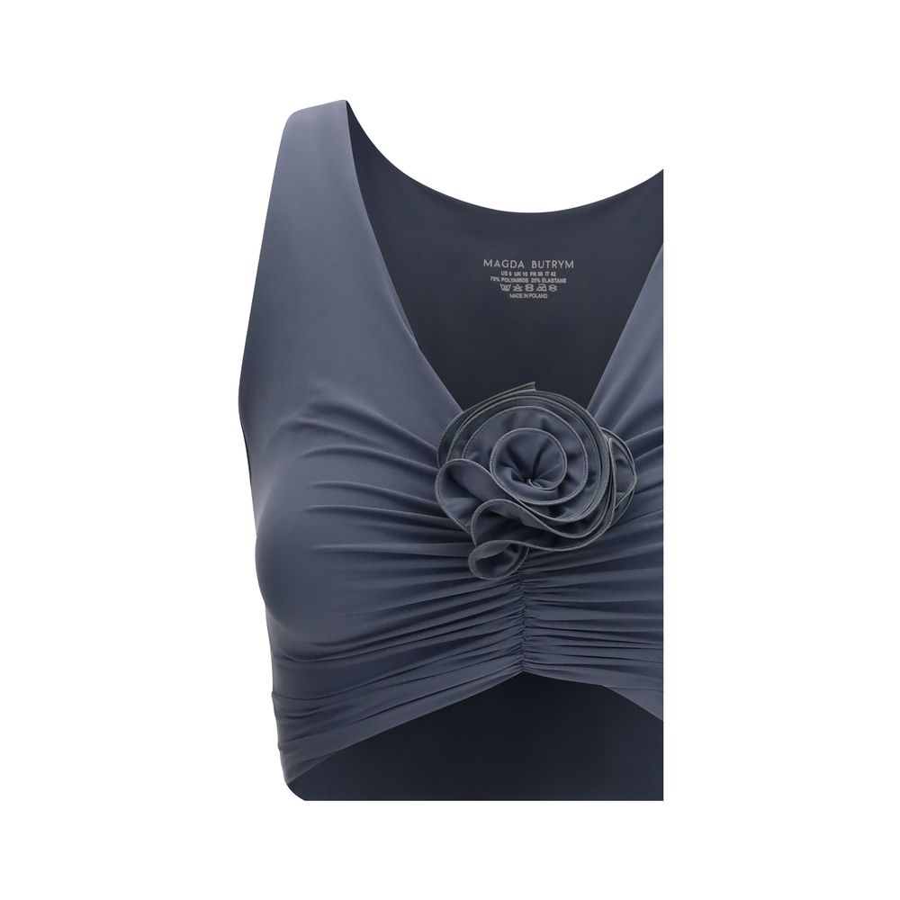 Magda Butrym Gray Polyamide Swimwear: Ruched Flower Top