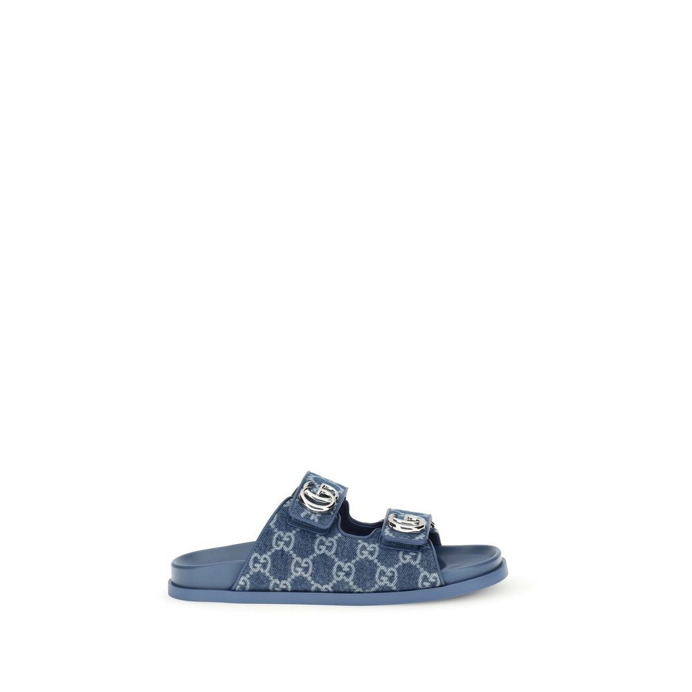 Gucci Blue Denim GG Flat Sandals