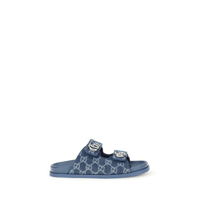 Gucci Blue Denim GG Flat Sandals