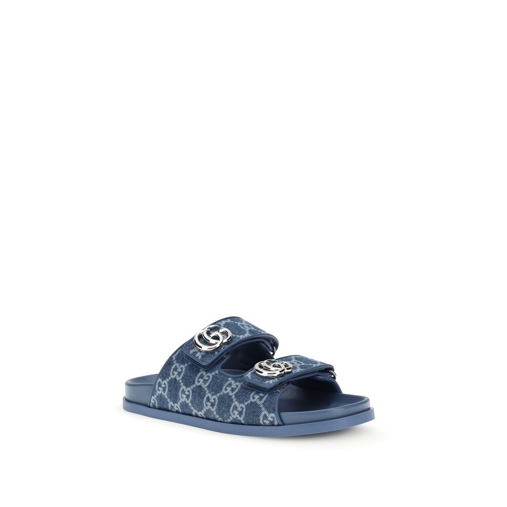Gucci Blue Denim GG Flat Sandals
