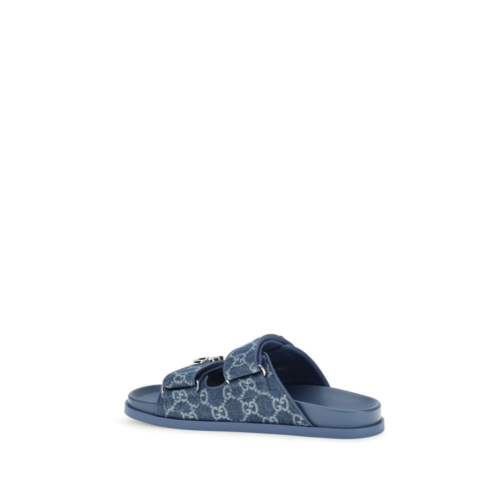 Gucci Blue Denim GG Flat Sandals