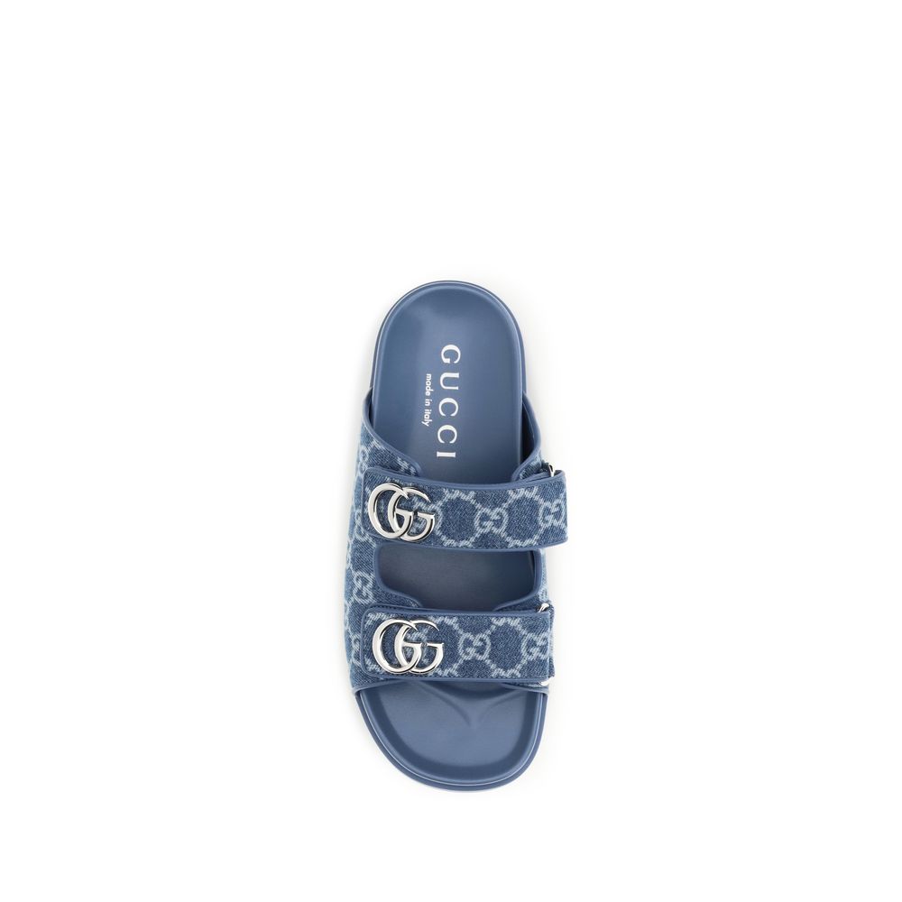Gucci Blue Denim GG Flat Sandals