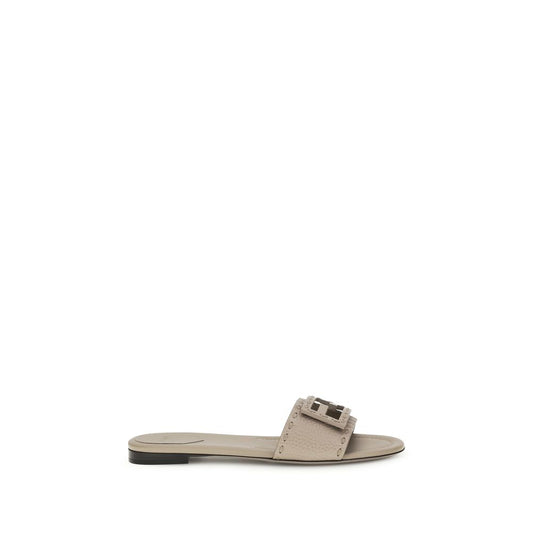 Fendi Gray Calf Leather Baguette Flat Sandals