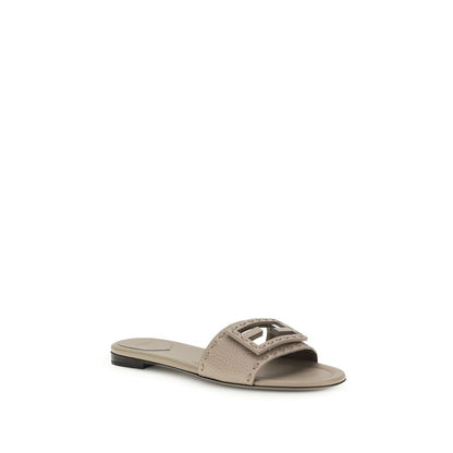 Fendi Gray Calf Leather Baguette Flat Sandals