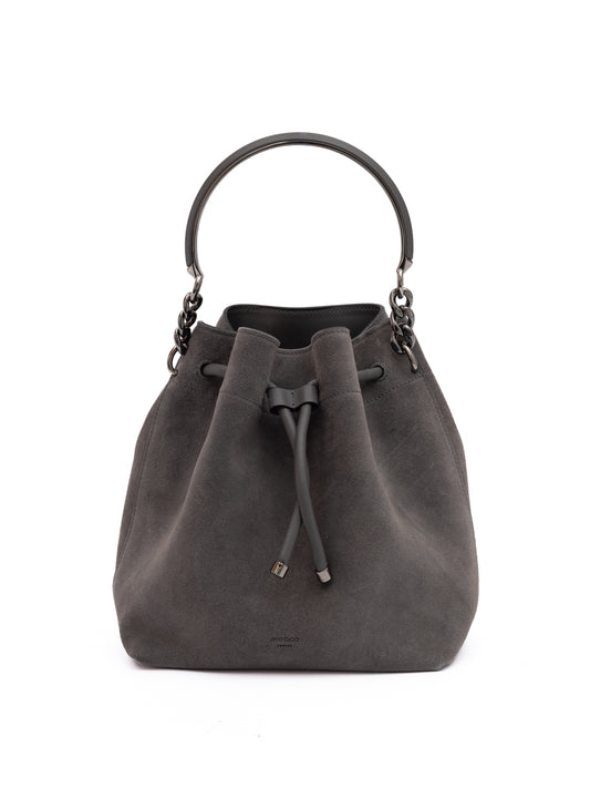 Jimmy Choo Dark Grey Bon Bon Suede Bucket Bag