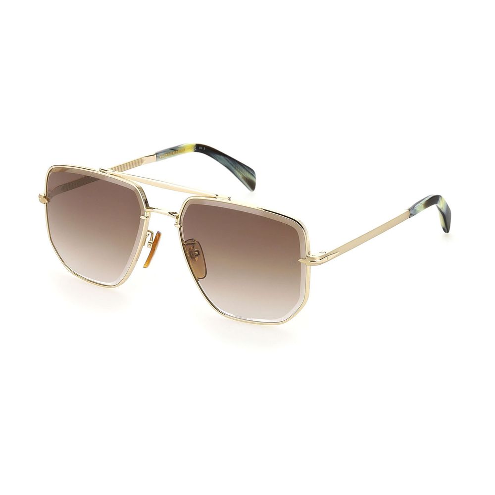 David Beckham Gold Metal Sunglasses – Stylish Rectangle Frame with Brown Gradient Lenses