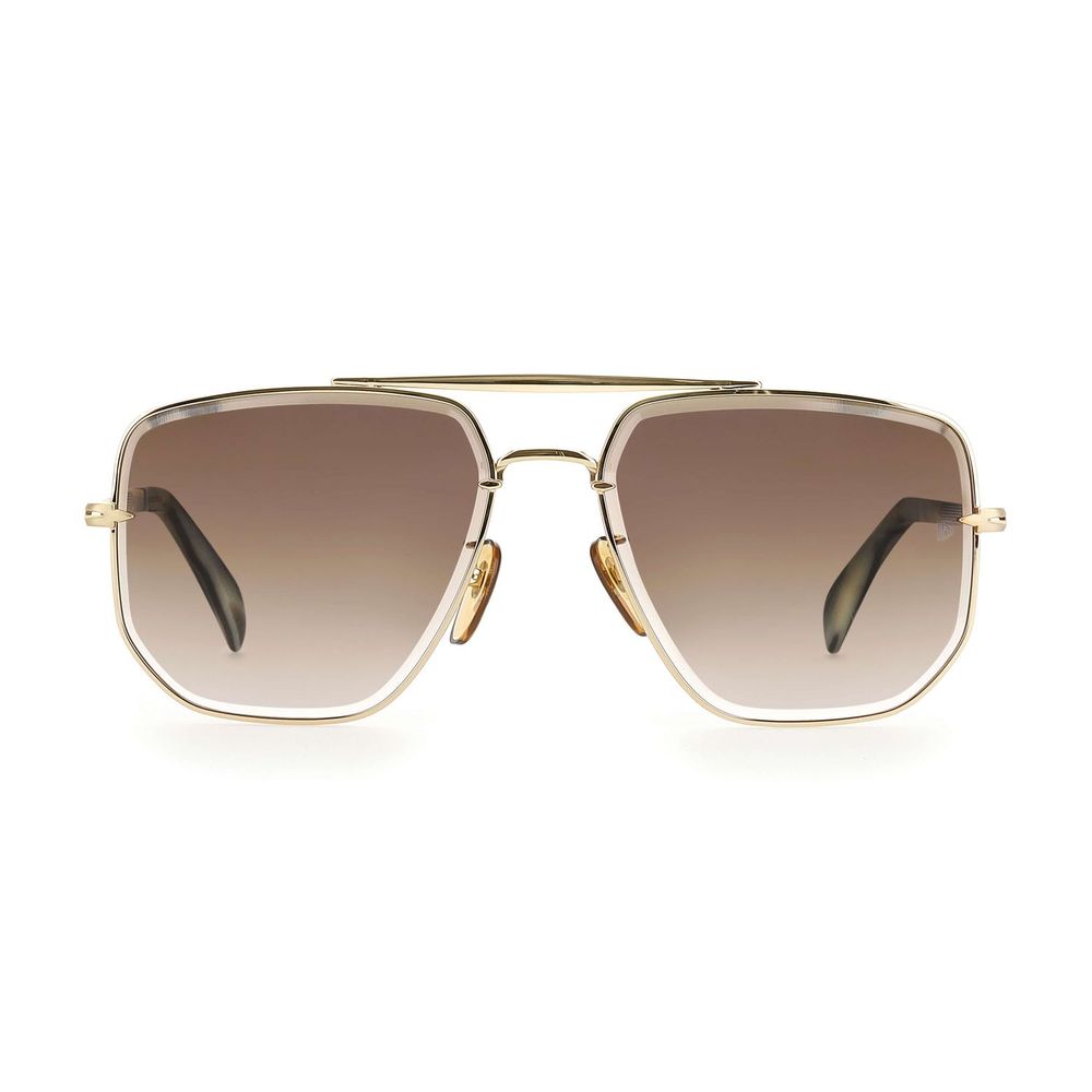 David Beckham Gold Metal Sunglasses – Stylish Rectangle Frame with Brown Gradient Lenses