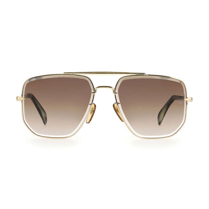 David Beckham Gold Metal Sunglasses – Stylish Rectangle Frame with Brown Gradient Lenses