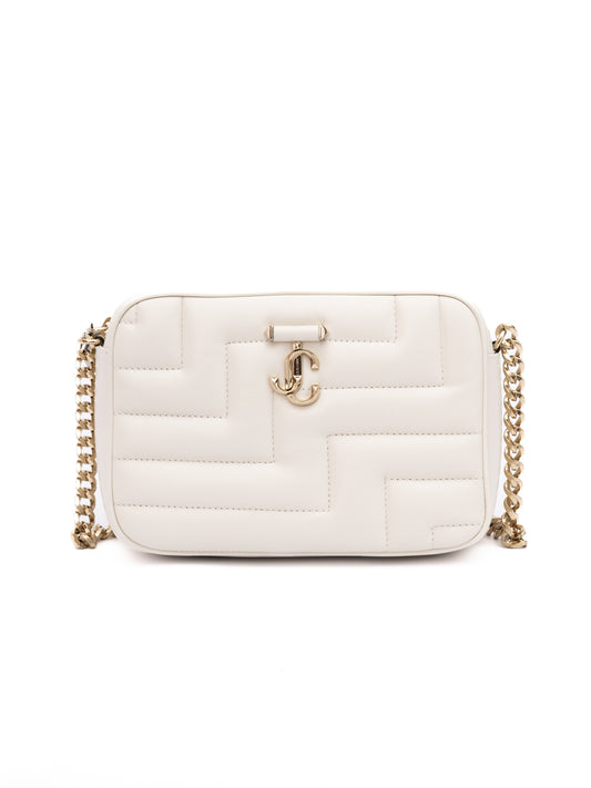 Jimmy Choo White Leather Avenue Camera Crossbody Bag - Luxurious Elegance Redefined