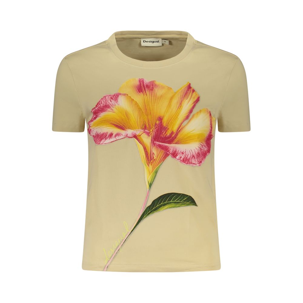 Desigual Beige Cotton Women T-Shirt - Stockholm Collection