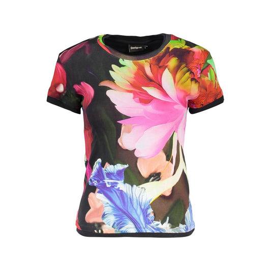Desigual Black Cotton Women T-Shirt with Multicolor Floral Print