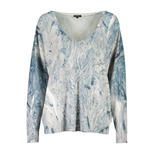 Desigual Blue Viscose Sweatshirt: Ottawa V-Neck Long-Sleeved T-Shirt