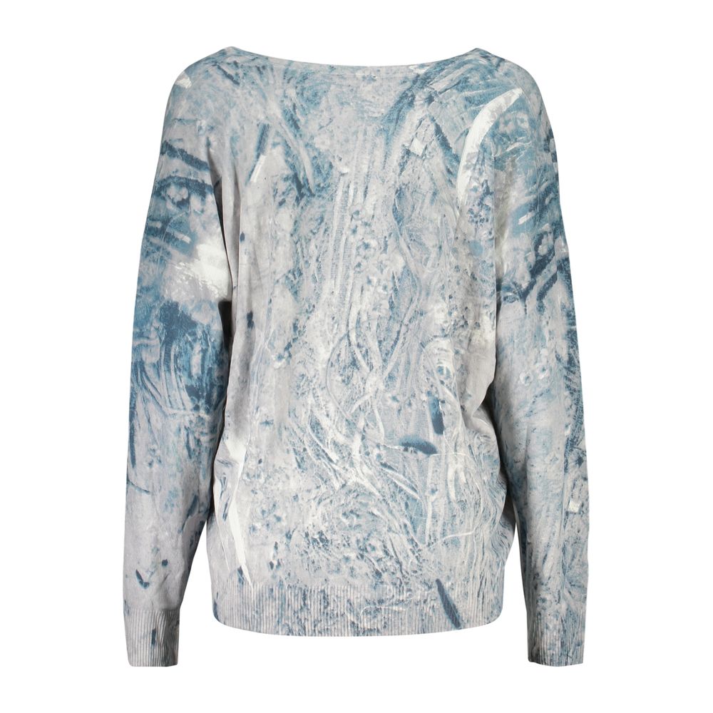Desigual Blue Viscose Sweatshirt: Ottawa V-Neck Long-Sleeved T-Shirt
