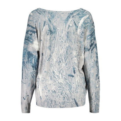 Desigual Blue Viscose Sweatshirt: Ottawa V-Neck Long-Sleeved T-Shirt