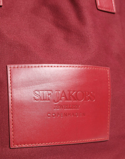 SIF JAKOBS Burgundy Cotton Canvas Shopping Tote Bag for Women