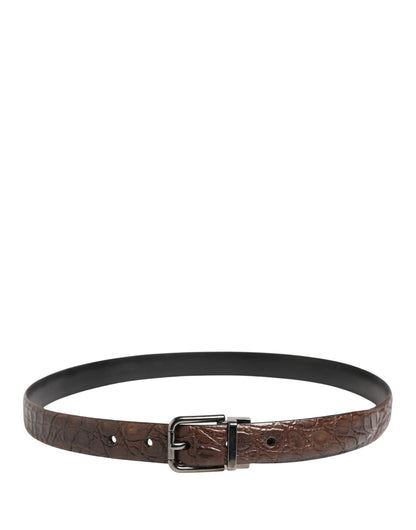 Dolce & Gabbana Brown Caiman Leather Belt with Silver Tone Buckle