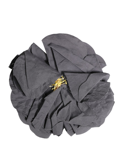 Dolce & Gabbana Gray Floral Motif Silk Blend Poplin Fabric Bar Pin Brooch