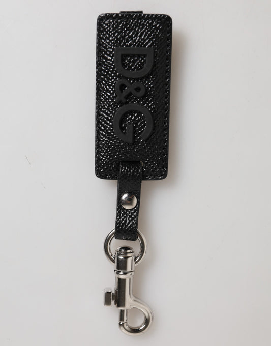Dolce & Gabbana Black DG Logo Leather Keyring for Men