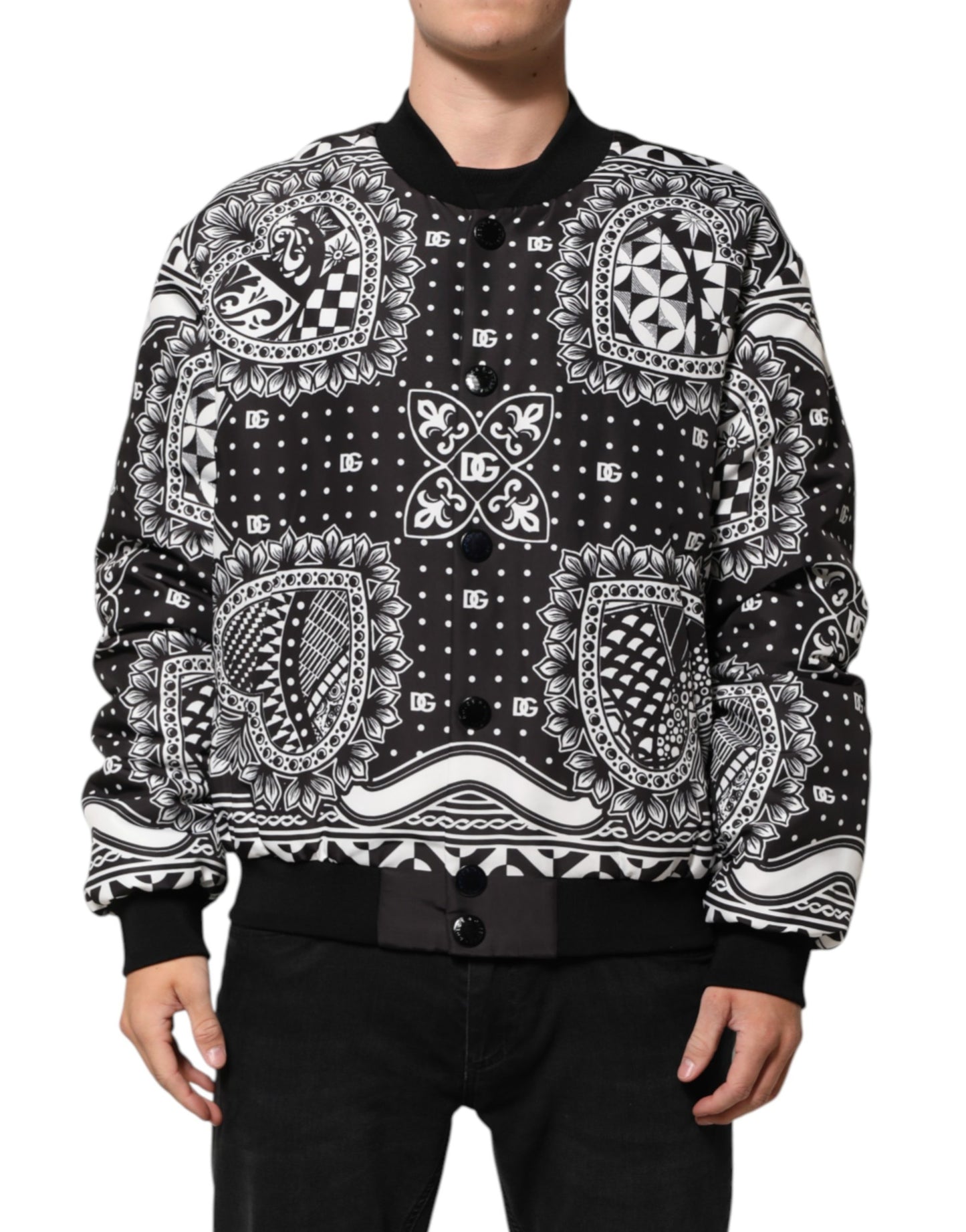 Dolce & Gabbana Black and White Bandana Print Men’s Bomber Jacket
