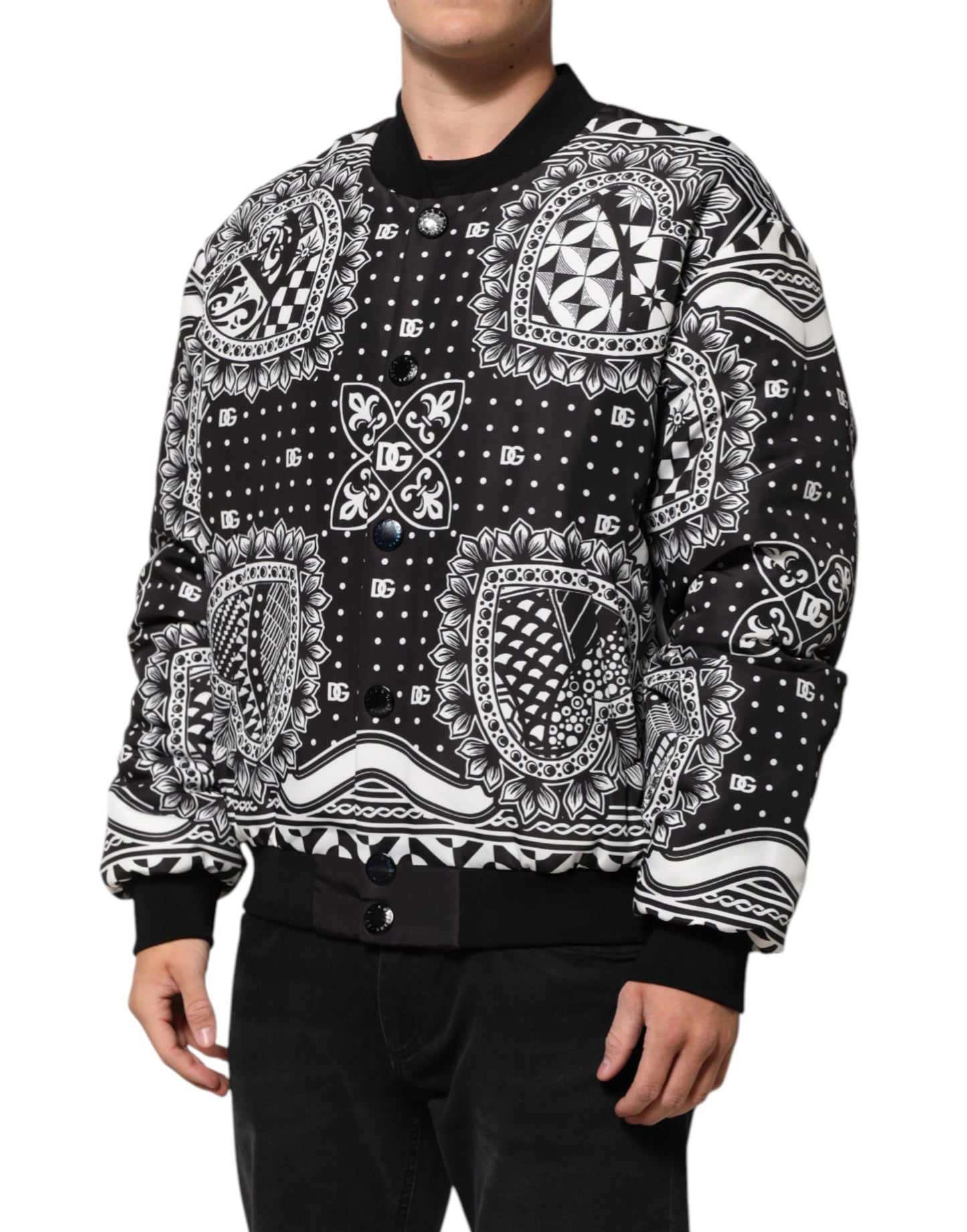Dolce & Gabbana Black and White Bandana Print Men’s Bomber Jacket
