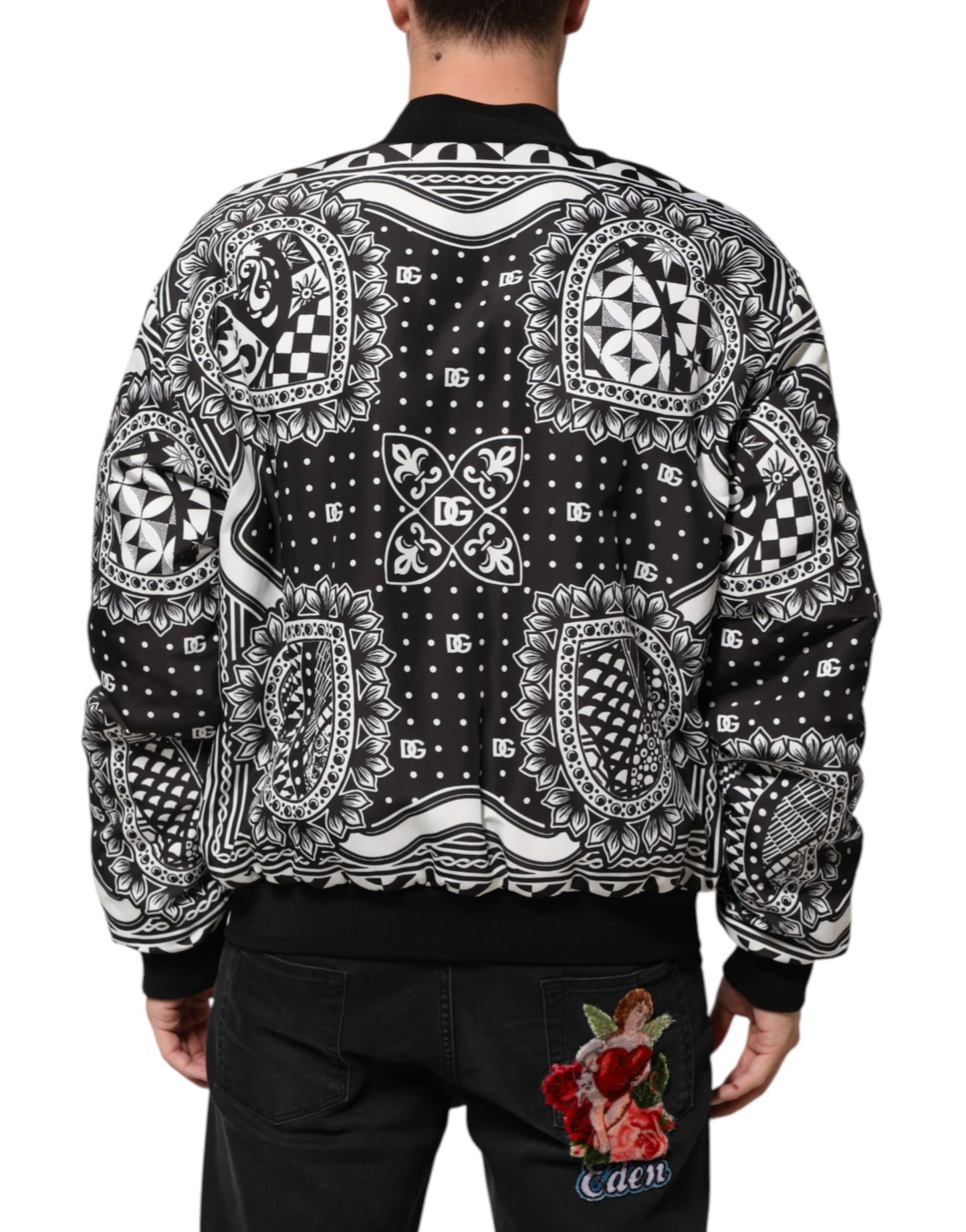 Dolce & Gabbana Black and White Bandana Print Men’s Bomber Jacket
