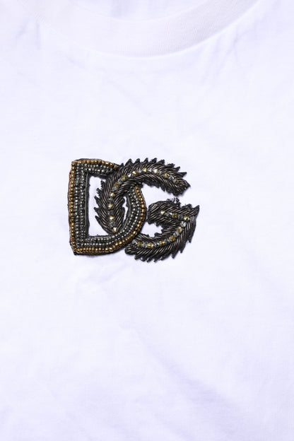Dolce & Gabbana White Cotton DG Logo Embroidery Men T-shirt