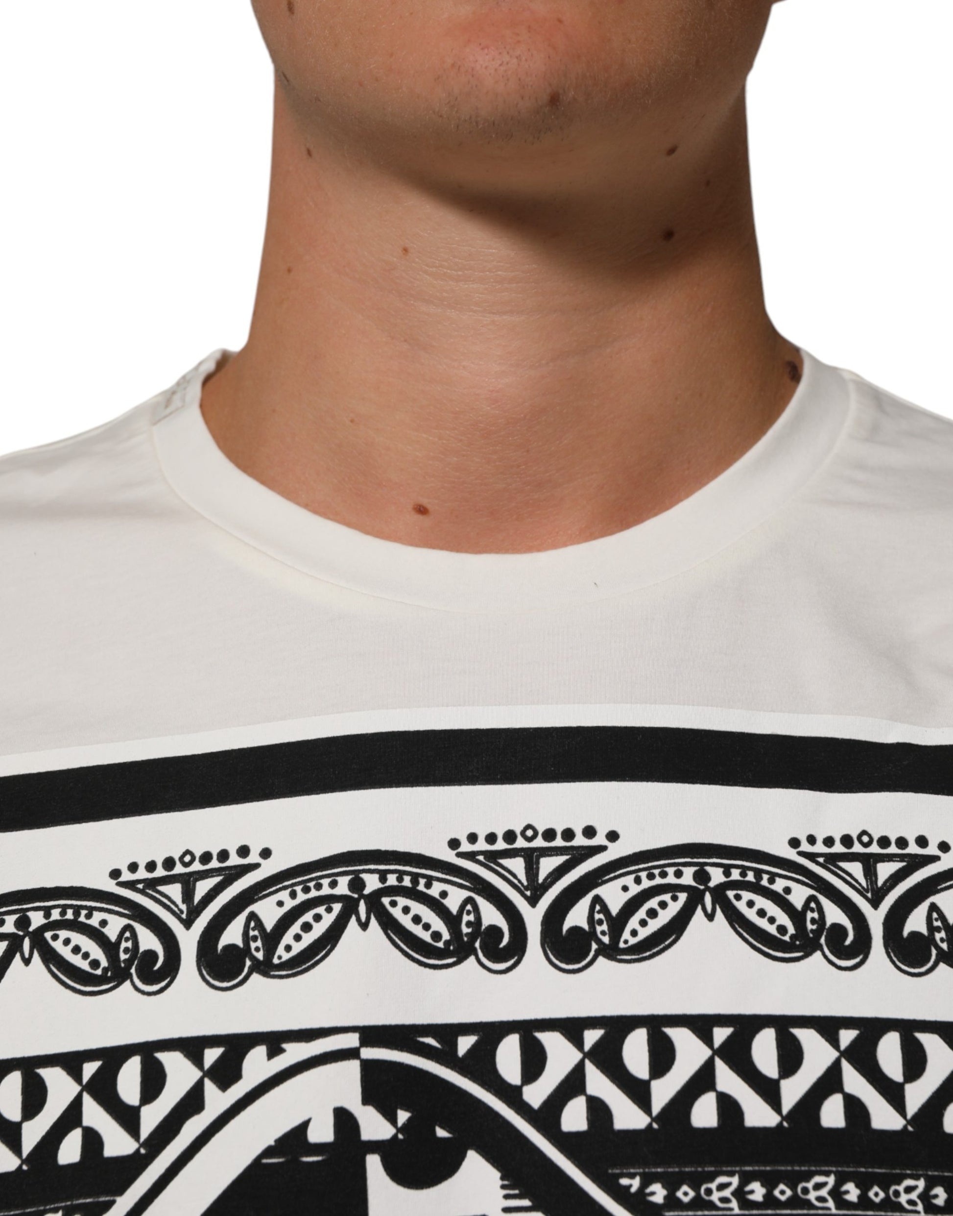 Dolce & Gabbana White Cotton Bandana Print CrewNeck T-shirt