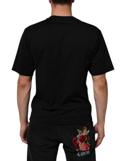 Dolce & Gabbana Black Cotton Logo Plaque Crew Neck T-shirt