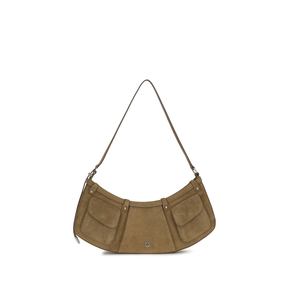 PINKO Large Pocket Body Shoulder Bag in Beige Calf Leather
