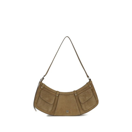 PINKO Large Pocket Body Shoulder Bag in Beige Calf Leather