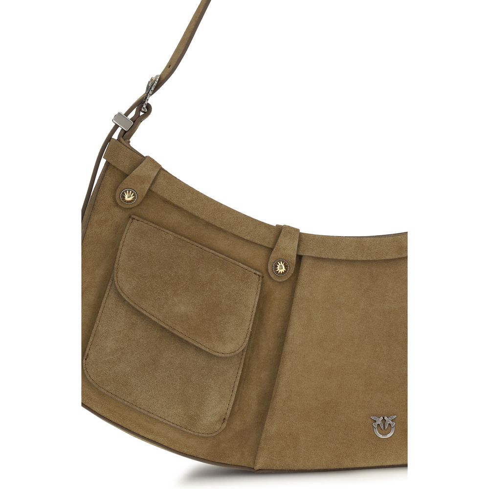 PINKO Large Pocket Body Shoulder Bag in Beige Calf Leather
