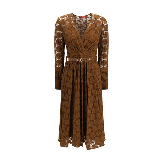 Max Mara Agrume Midi Dress in Brown Polyamide Lace