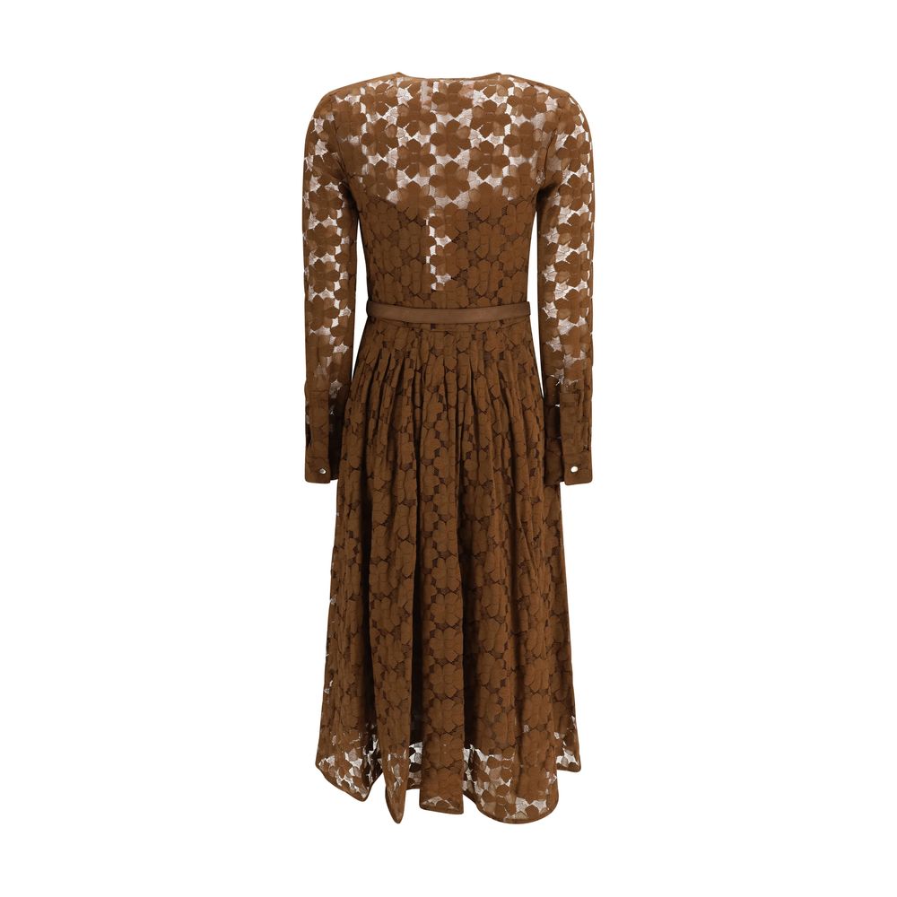 Max Mara Agrume Midi Dress in Brown Polyamide Lace
