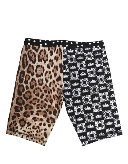 Dolce & Gabbana Mixed Print Leopard & Monogram Logo Cycling Shorts