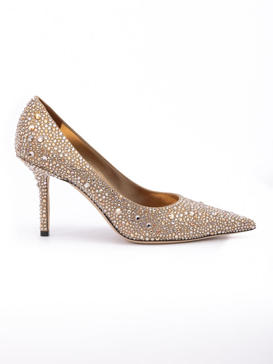 Jimmy Choo Light Bronze Crystal Love 85 Pumps - Timeless Elegance