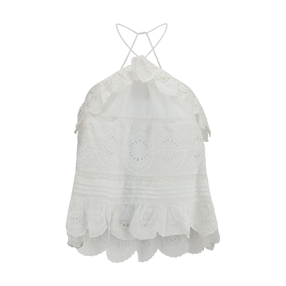 Marant Étoile White Cotton Blend Prisha Ruffle Top
