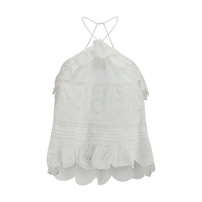 Marant Étoile White Cotton Blend Prisha Ruffle Top