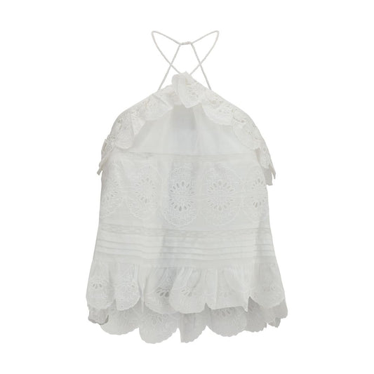 Marant Étoile White Cotton Blend Prisha Ruffle Top
