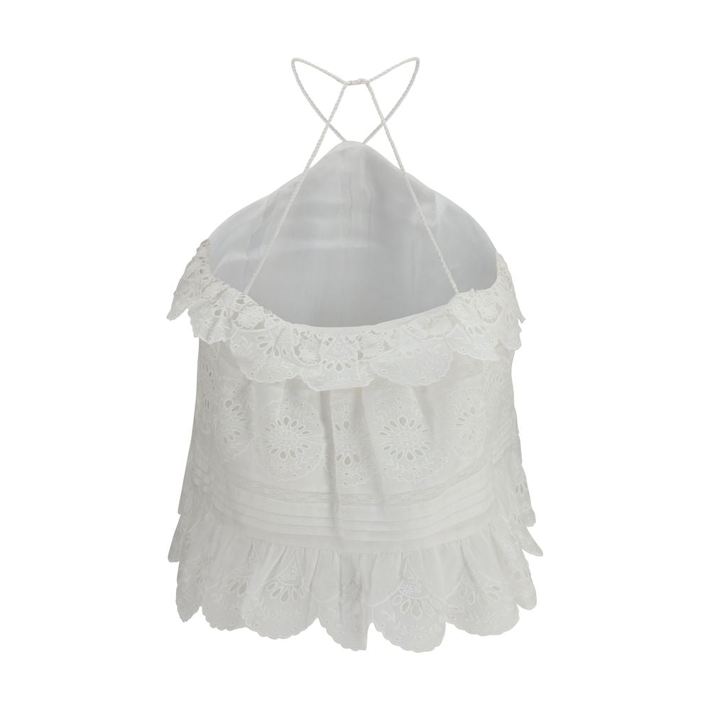 Marant Étoile White Cotton Blend Prisha Ruffle Top