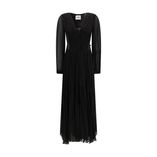 Marant Étoile Black Briane Shirred Maxi Dress