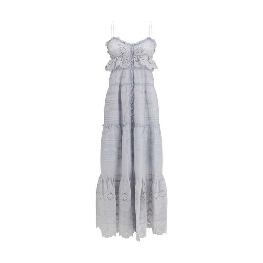 Marant Étoile Blue Cotton Paule Long Ruffled Dress