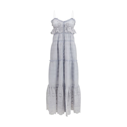 Marant Étoile Blue Cotton Paule Long Ruffled Dress