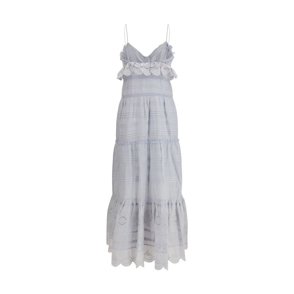 Marant Étoile Blue Cotton Paule Long Ruffled Dress