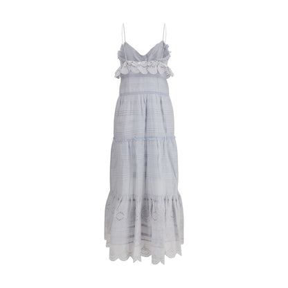 Marant Étoile Blue Cotton Paule Long Ruffled Dress
