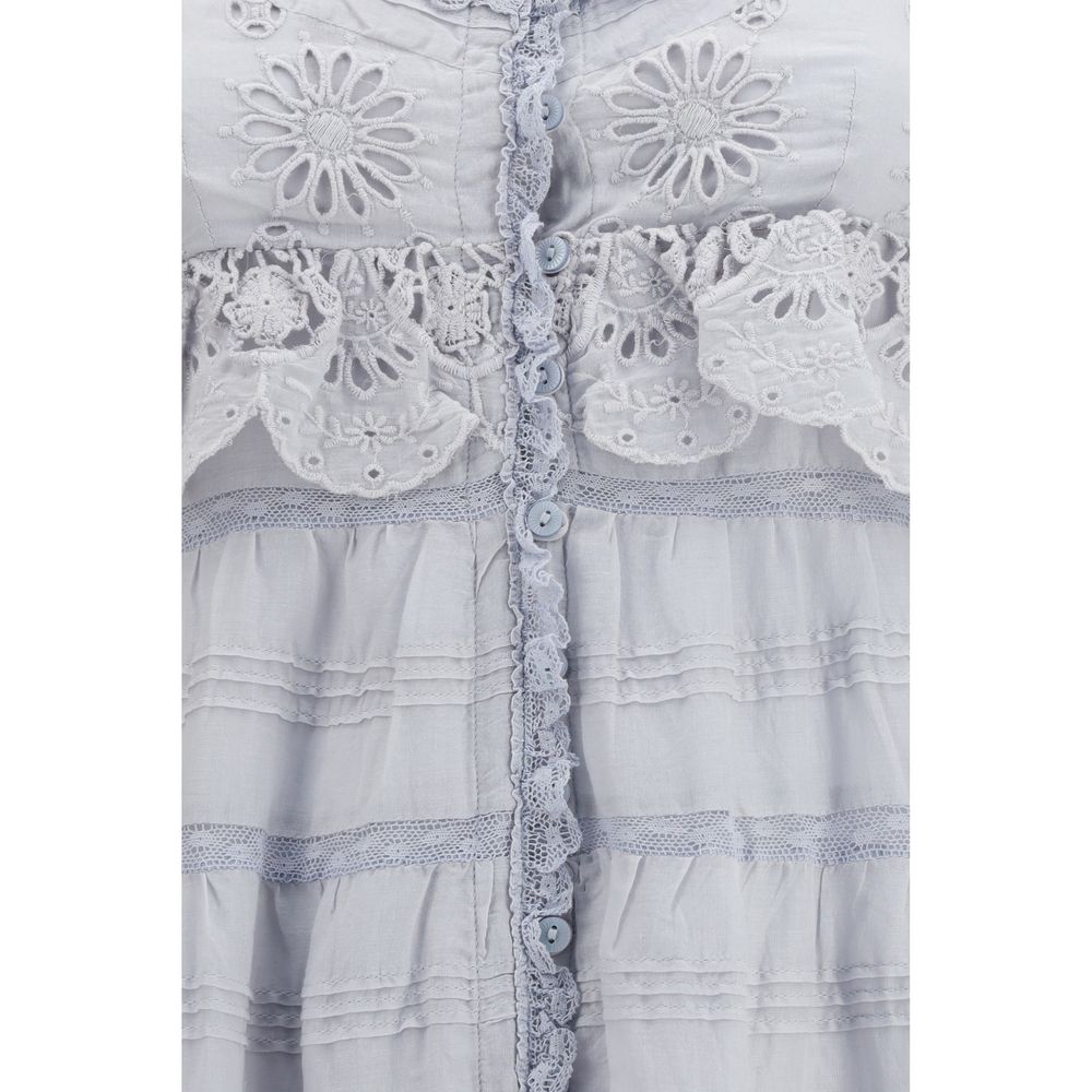 Marant Étoile Blue Cotton Paule Long Ruffled Dress
