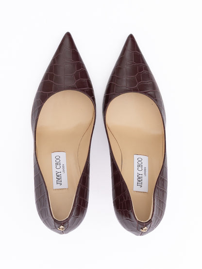 Jimmy Choo Burgundy Croco Embossed Leather Agnes Pumps - Elevate Your Elegance