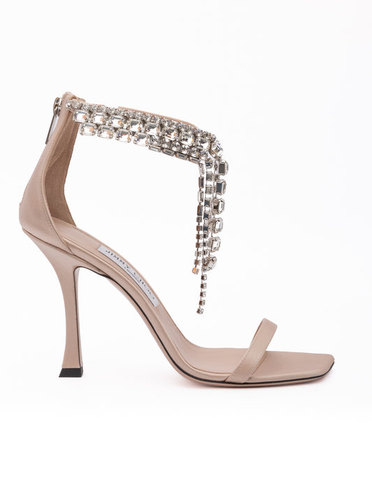 Jimmy Choo Powder Pink Satin Verity 100 Sandals - Elegance Redefined