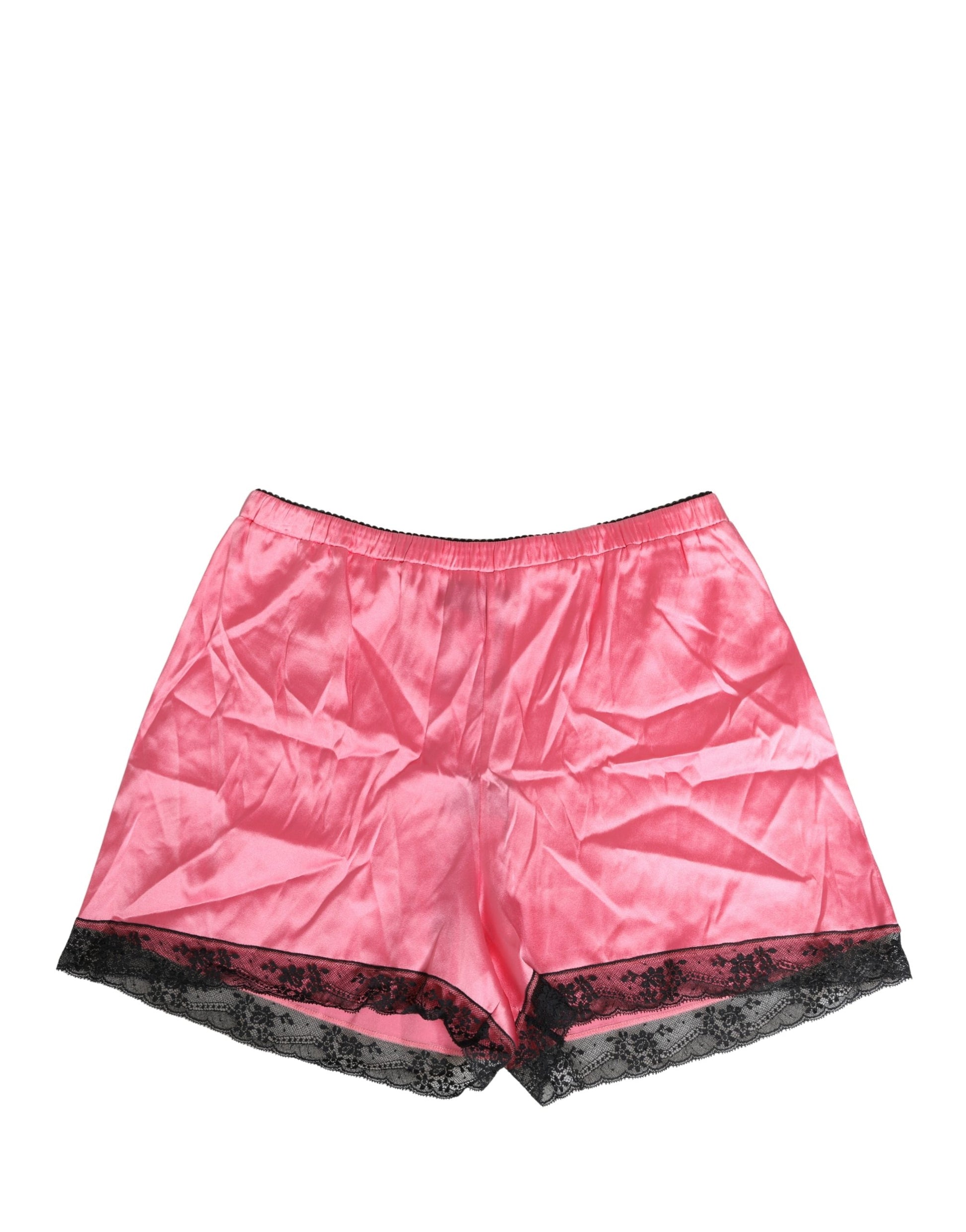 Dolce & Gabbana Pink Silk Satin Lace Trim Pajama Shorts