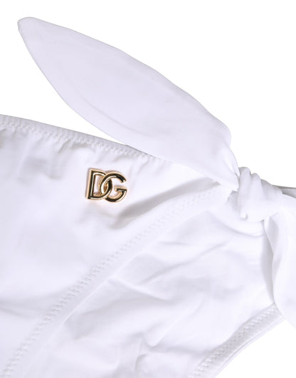 Dolce & Gabbana White Nylon DG Logo Plaque Bikini Bottoms